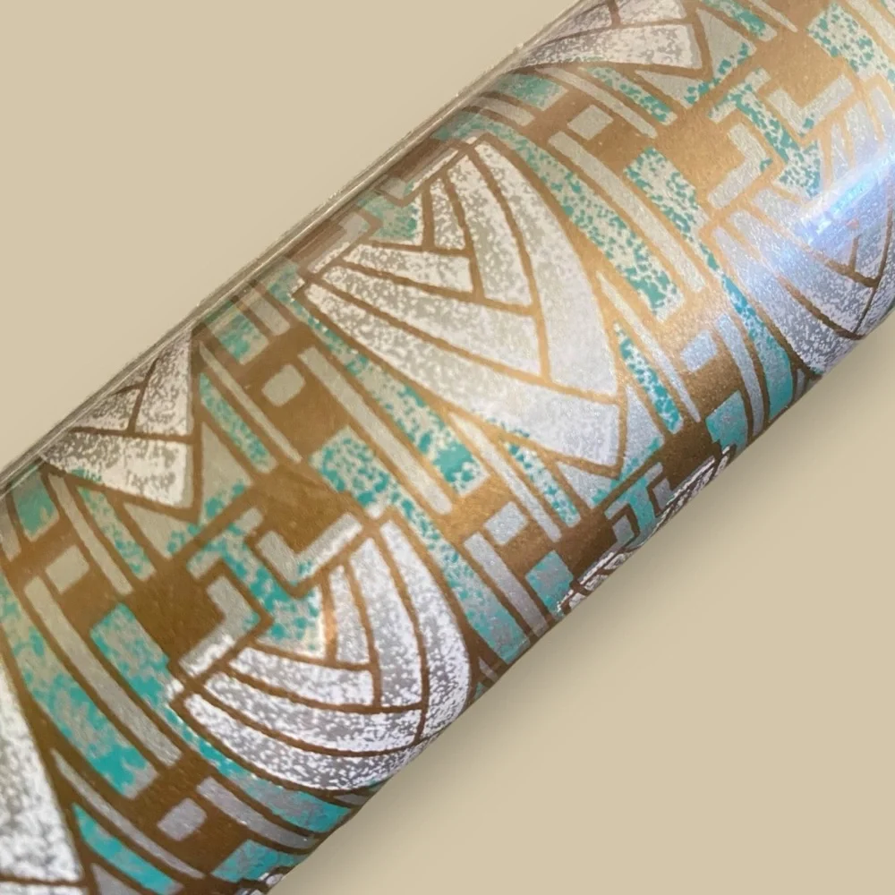 NOS NEW 2 Rolls Wallpaper Art Deco Aqua & Gold DOUBLE ROLLS